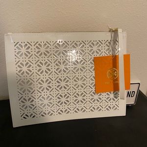 Tory Burch Perforated White Clutch Wristlet